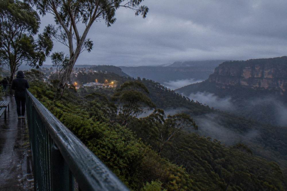 Mist settling over a Blue Mountains valley at dusk